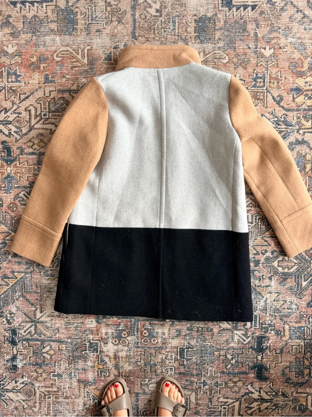 J. Crew Factory Colorblock City Coat in Camel, Light Gray & Black